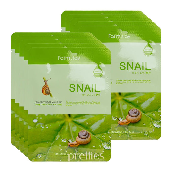 Farmstay Visible Difference Snail Mask Sheet (1 Sheet x 10pcs) - Pretties.com.hk