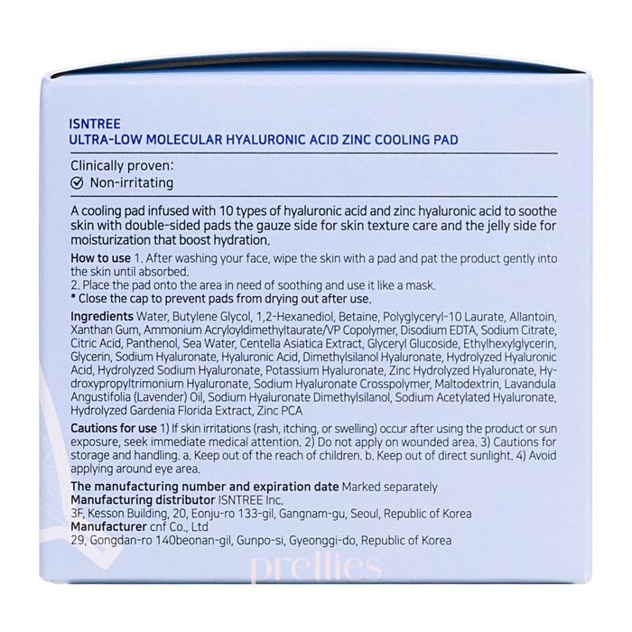 ISNTREE Ultra-Low Molecular Hyaluronic Acid Zinc Cooling Pad 150ml/60pcs