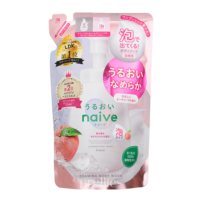 Kracie Naive Foaming Body Soap - Moisture (Peach Soap Scent) (Refill) 480ml (Pink)