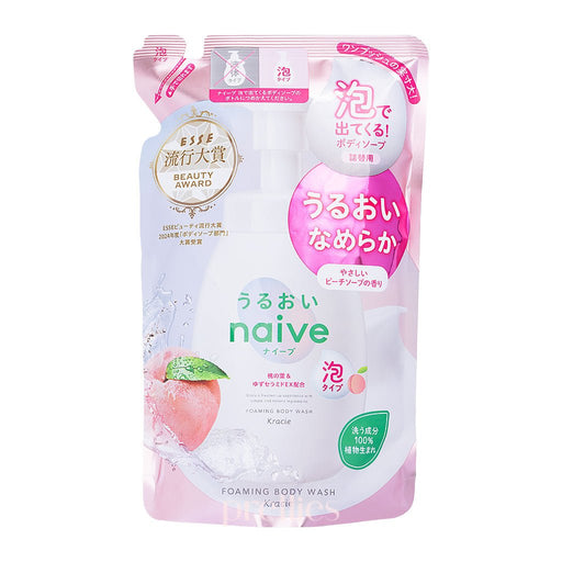 Kracie Naive Foaming Body Soap - Moisture (Peach Soap Scent) (Refill) 480ml (Pink) 