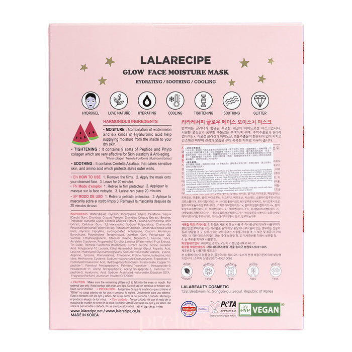 LALARECIPE Glow Face Moisture Mask (Water Melon - Pink) 10pcs/ box