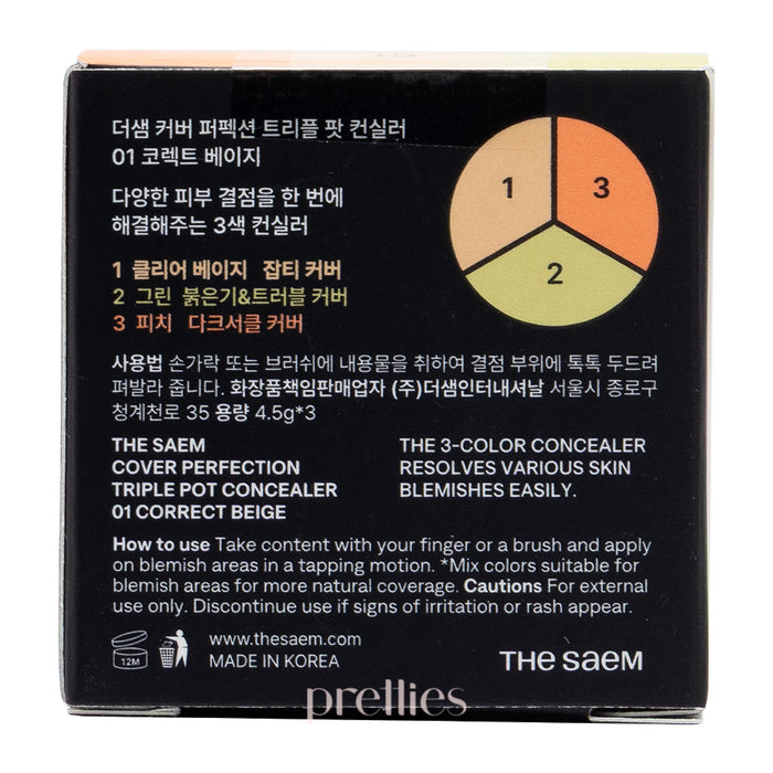 The Saem Cover Perfection Triple Pot Concealer (01 Correct Beige)