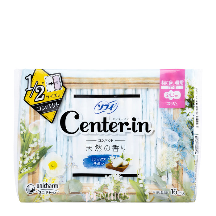 Unicharm Center-In Day Sanitary Napkin 24.5cm(Soap Floral) 16pcs