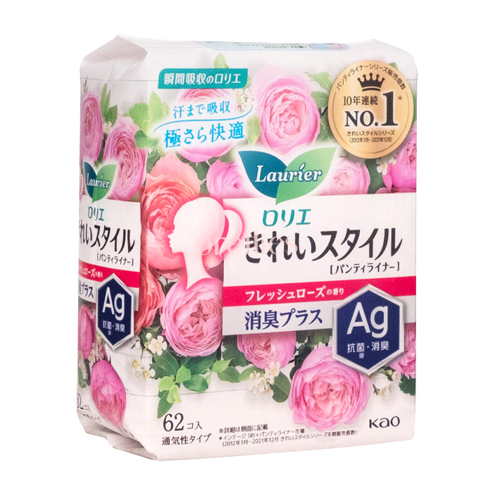 KAO Laurier Beautiful Style Ag Deodorizer Panty Liner 14cm (Fresh Rose Fragrance) (62pieces/pack)
