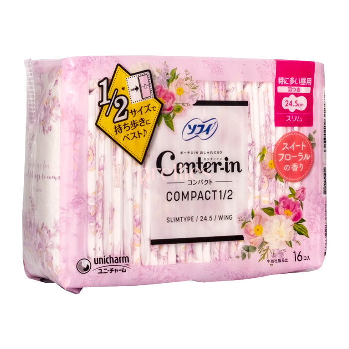Unicharm Center-In 小巧纖薄柔軟多量日用護翼衛生巾24.5cm (甜蜜花香) 16枚 (粉紅色)