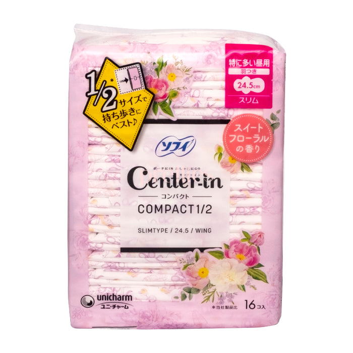 Unicharm Center-In Day Sanitary Napkin 24.5cm(Floral) 16pcs (Pink)