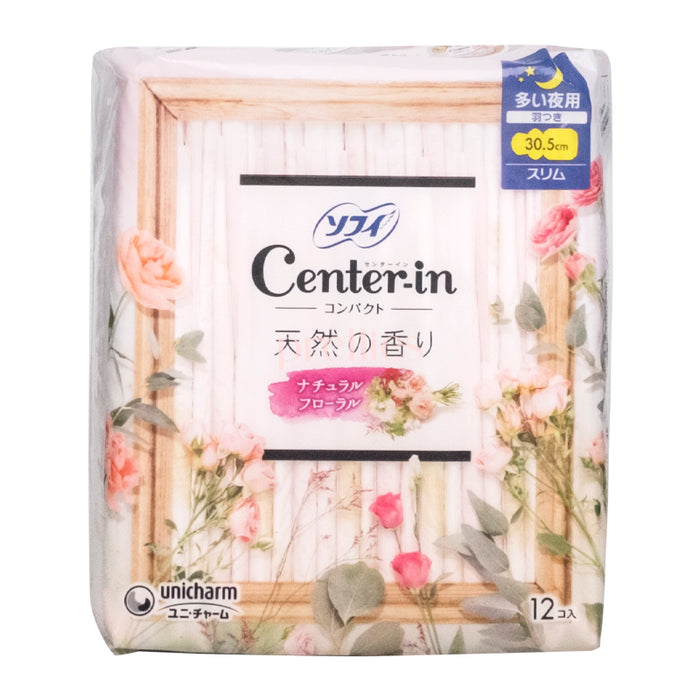 Unicharm Center-In Night Sanitary Napkin 30.5cm(Floral) 12pcs (Pink)